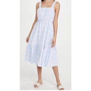 English Factory Anthropologie Blue & White Checkered Sleeveless Midi Dress - S